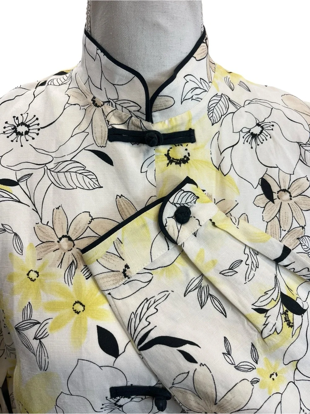 Pendleton Petite 8P Silk Linen Floral Mandarin Collar Frog Closure Jacket - Picture 12 of 16